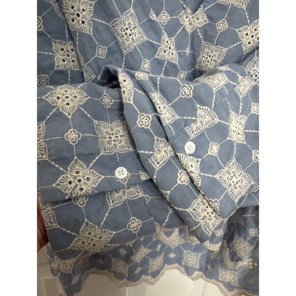 Zara Floral Embroidered Top Retro V-Neck Long-Sleeved high low top cotton small - Picture 8 of 16